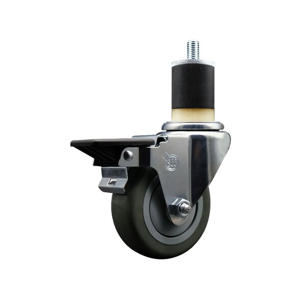 3.5'' Gray Poly Swivel 1-7/8'' Expanding Stem Caster with Brake